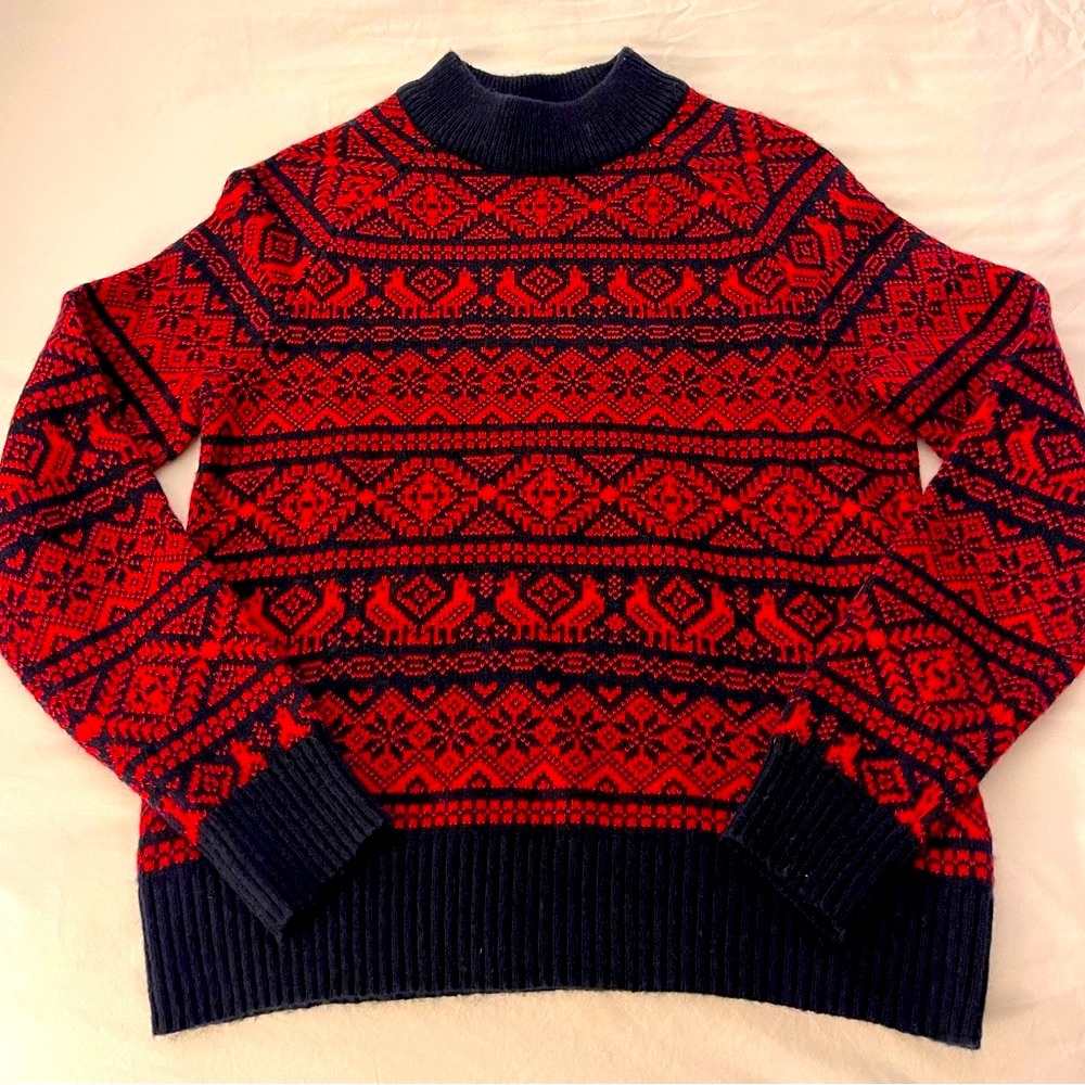 J. Crew Red and blue Fair isle sweater